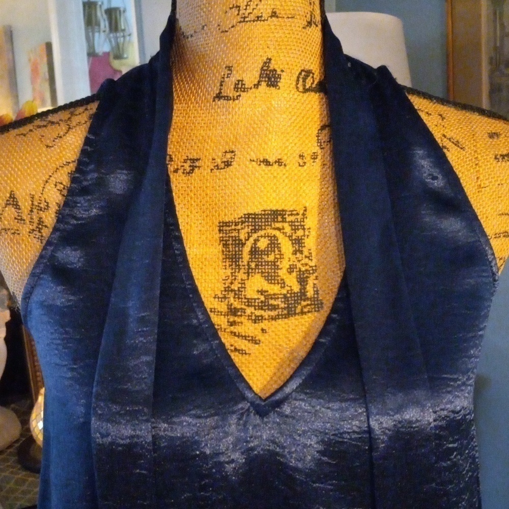 Anthropologie Maeve Navy Satin Tie Neck Sleeveless Swing Blouse Top 2P - Picture 14 of 16